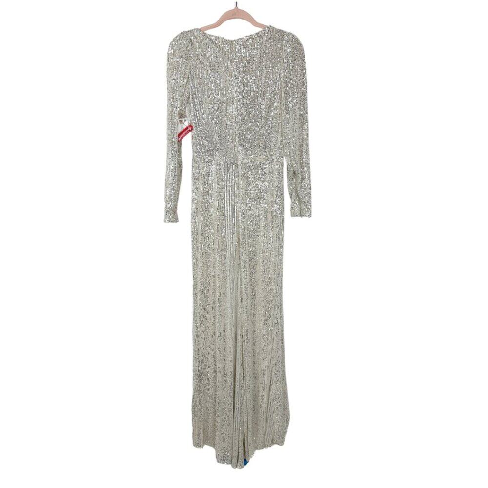 FLAWED - Mac Duggal Sequin Wrap Evening Gown Silver 8 #8490 - Picture 7 of 13